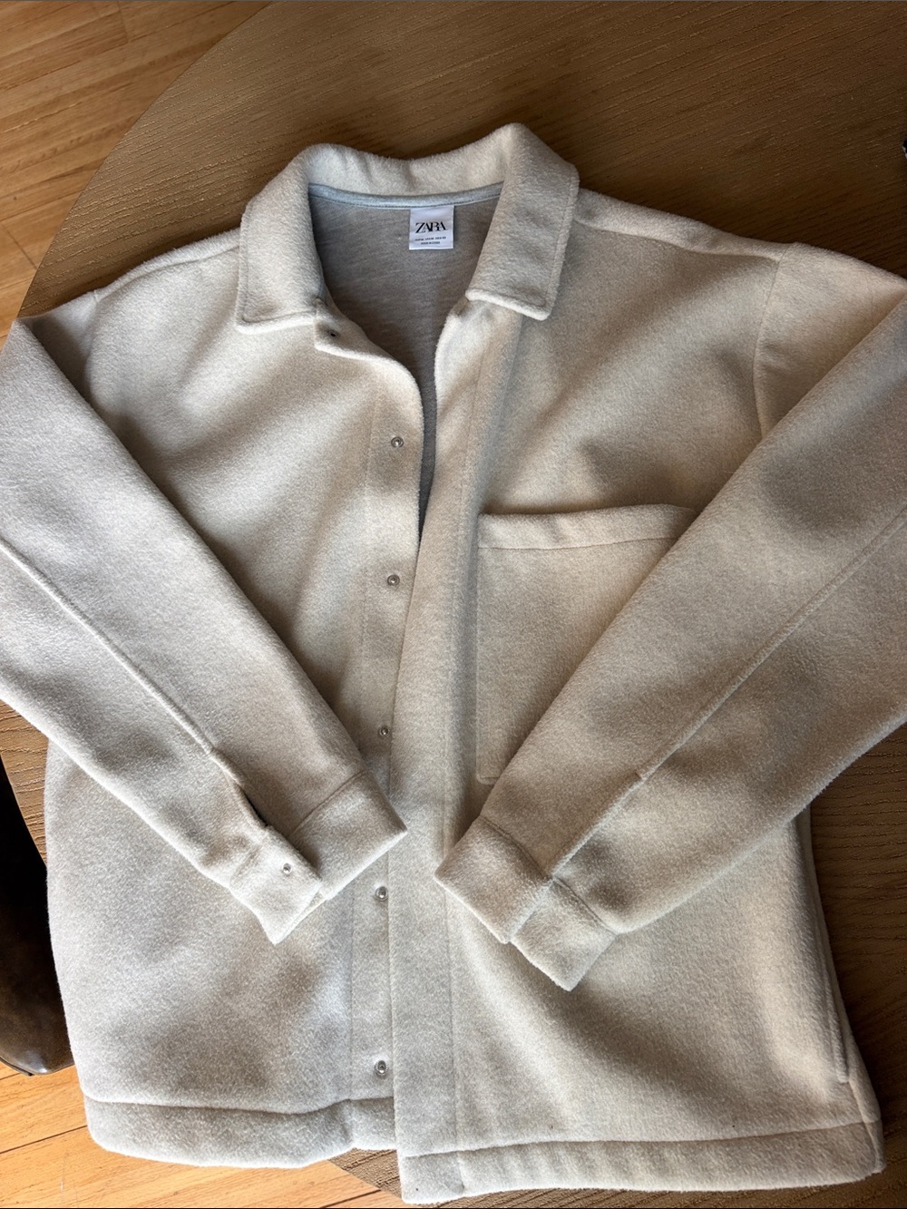 ZARA Off-White Snap-Front Fleece Jacket